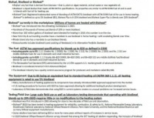 National Oil Heat Research Alliance (NORA) – Current State of Biodiesel in Heating Oil